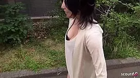 Petite Japanese Virgin Sucks Stranger's Cum-Filled Cock Outdoors