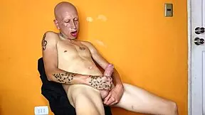 ultra hot solo cock masturbation in bedroom hairless monster stroking