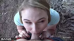 Alyssa Cole Kneels Sucking Cock Outdoors In Park