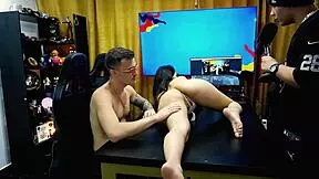 they grabbed her good on the podcast table one sucked pussy other tits natasha naturist