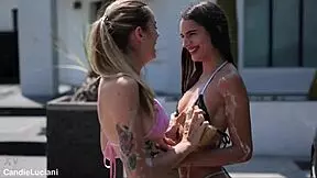 👅 wet lesbian car wash with toys and licks outside 🚗