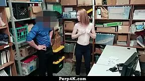 Shoplifting redhead teen caught bent over doggystyle by cop punishment