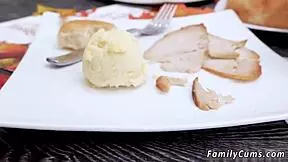 Petite blonde teen masturbates and squirts while army boy meets her busty stepmom for 3some fun?