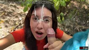 crazy girl sucks dick in bushes for huge public facial