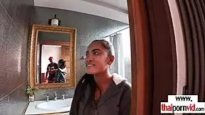 petite thai teen tests hotel bed with big cock 🍆😈