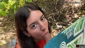 crazy girl sucks dick in bushes for huge public facial