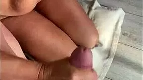 stepmom checks his balls with edging handjob till squirting creampie mouthful