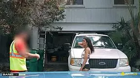 Ginger bytes meets roadside stranger for garage sex session