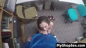 Shoplifter teen realizes evidence too strong bends over for officer's cock on hidden cam