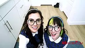 nerdy step sisters wanna taste cum lick pussy blowjob group 3some oral fantasy