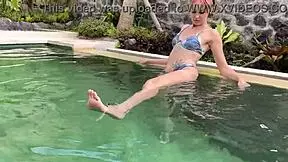 boyfriend bound tight for blonde's teasing footjob outdoors