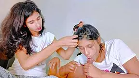 stepsisters' big tits sucked in wet brunette milf threesome squirting frenzy