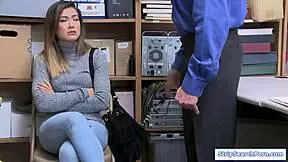 Security Guard Rips Clothes Off Teen Shoplifter For Hard Office Blowbang Fuck