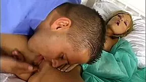 Daddy's monster cock bends over young girl doggystyle anal blowjob facial