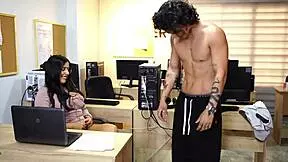 Big-ass latina secretary shakes her curves for boss's son right in the office for that edge