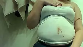 Chubby slob craves chocolate all over her fat belly