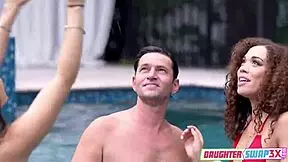 perverted stepdad swaps stepdaughters' pussies in hardcore family 4some creampie orgy