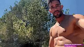 big cock bodybuilder strokes his huge meat naked on crowded public trail