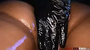 i'm fingering this big tits ebony in lingerie before her black masseur fucks her oiled pussy