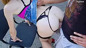 horny petite stepsis can't resist that monster cock so she bends over outdoors taking it doggystyle till orgasm in stockings tight pussy