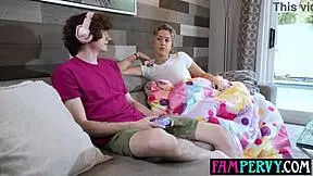 Horny Blonde Teen Stepsis Teases Gamer Stepbro with Small Tits Feet Fetish Footjob Bent Over Big Cock Doggystyle POV