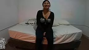 Wet petite latina kiomi rides big dildo cowgirl in uncensored casting then swallows cum pov