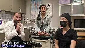 dr tampa face fucks stacy shepard with dildo in latex gloves and heels backstage