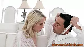 Mormon teen fingers pussy in taboo threesome before hardcore missionary jizz cumshot