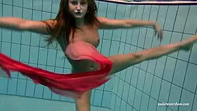 big tits silvie swims bikini-off, flashes hairy pussy underwater?