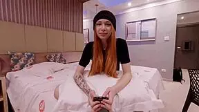 starting delicate pink redhead as porn model... submissive moans on big cock free scene