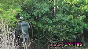 Wild Outdoor Bush Fuck Caught with Petite Ebony Hairy Ass Riding BBC!