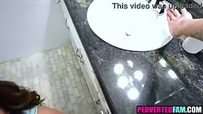 stepsister catches me stroking monster cock and joins the fun