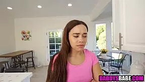 stepdaughter munches cucumber then slurps stepdad's monster cock