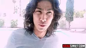 step granny catches young perv spying now she makes him fuck her big tits brunette milf