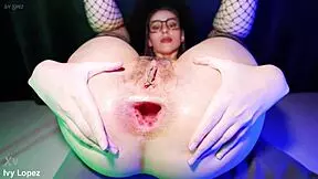 Red Apple GAPES Brunette's HAIRY ANAL PUSSY FARTS DESTROYED ASSHOLE Glasses HUGE Toys ORGASM Closeup!