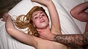 blonde virgin in white moans sensually as she's fucked rough on bed cum covered passionate screams