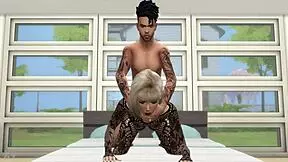 girl in lingerie bent over fucked hard doggystyle in sims 4 game