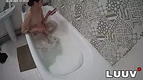 luuv elika shaves legs smooth in bathroom for voyeur camera