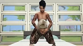 girl in lingerie bent over fucked hard doggystyle in sims 4 game