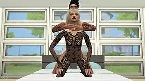 girl in lingerie bent over fucked hard doggystyle in sims 4 game