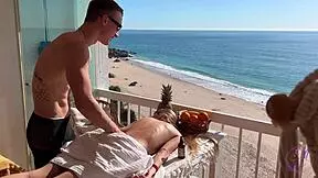 wow babe blonde gets huge cock blowjob doggystyle from masseur outdoors!