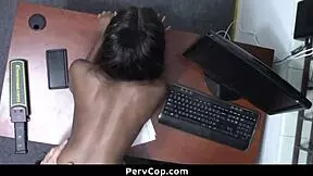Pervy Guard Blackmails Ebony Teen Thief For Hardcore Garage Domination Full Pervcop Video