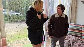 stepmom visits my apartment this week for epic monster cock throat pounding