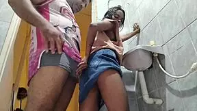 skinny latina teen's tight pussy gets fucked 1on1 bathroom