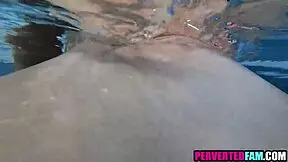 Dude stepsis spreads wide by the pool for taboo underwater pov fucking