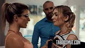 Marykate moss takes rough doggystyle from milf cory chase in taboo threesome