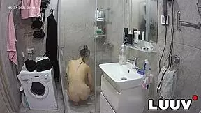 hey check out tattooed alice flashing her shaved pussy in the shower