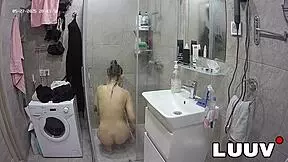 hey check out tattooed alice flashing her shaved pussy in the shower