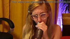 First time blonde braces teen gags on monster BBC with toys and moans