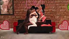 Pregnant milf Kate Ina and Chunga share monster big black cocks in wild Sims 4 group orgy with teen action.